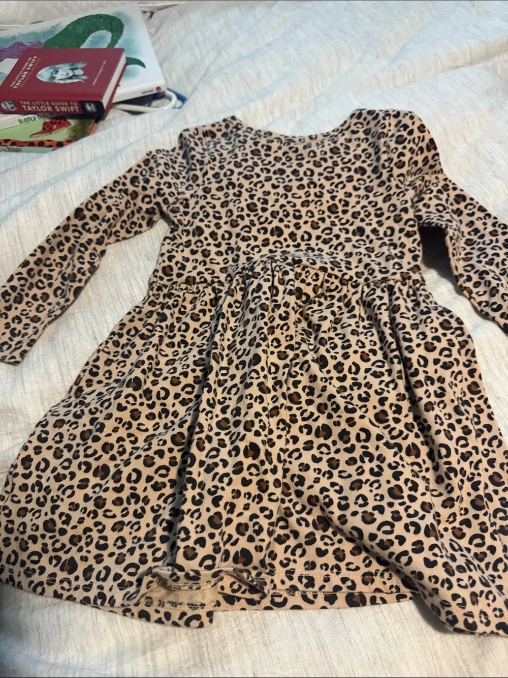 Cat & Jack Girls' Leopard Print Long Sleeve Dress - Tan/Black